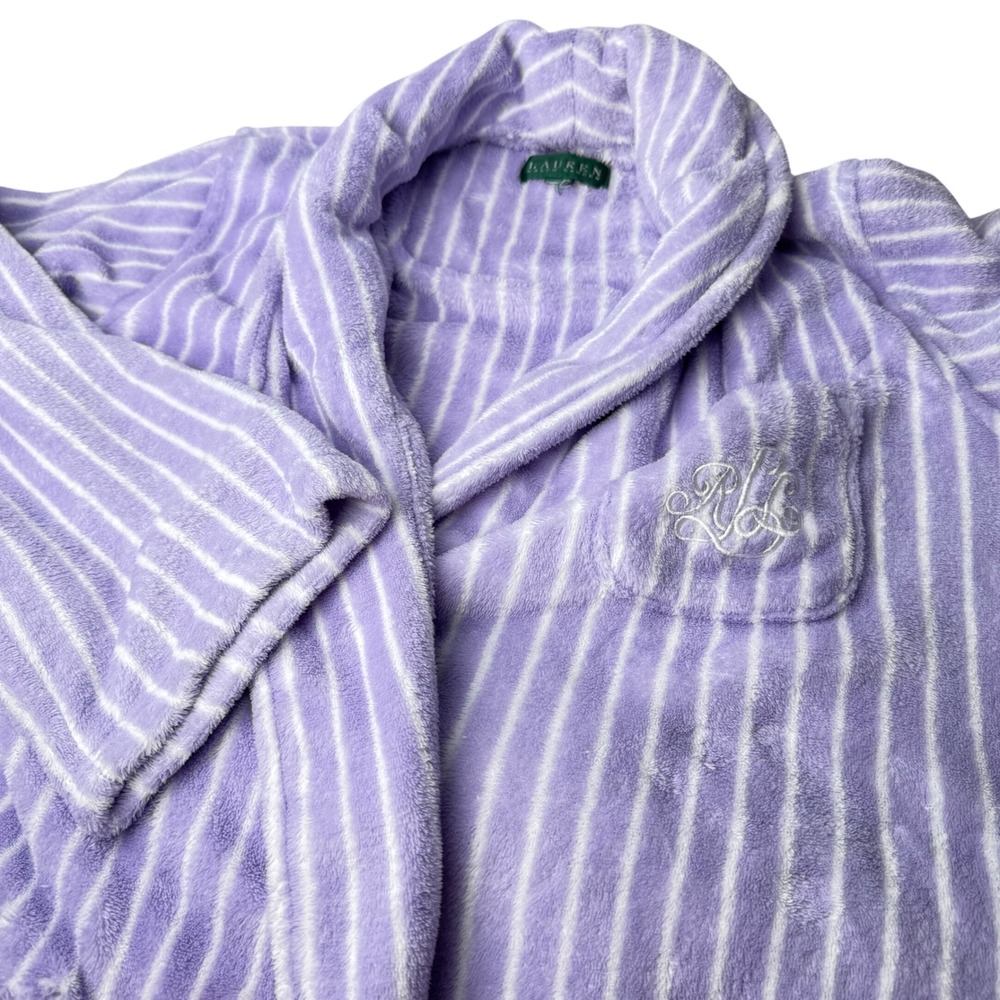 Lauren Ralph Lauren Womens‎ Plush Fleece Shawl Collar Midi Robe M Cozy Belt Spa
